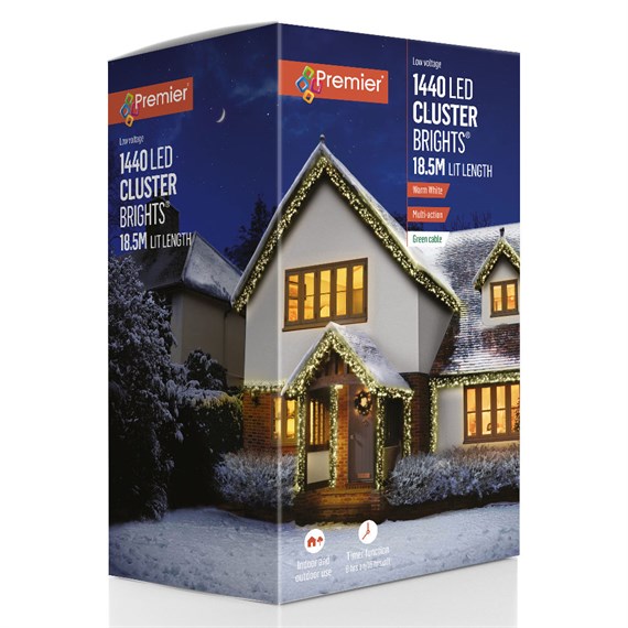 Premier 1400 Warm White LED Multi Action Cluster Brights Christmas String Lights (LV251751WW)