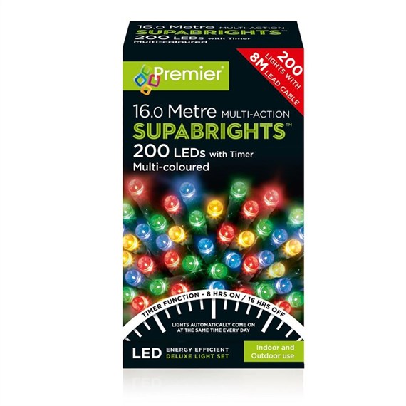 Premier 200 Multi Action LED Supabrights Christmas Lights Multi Colour (LV162170M)