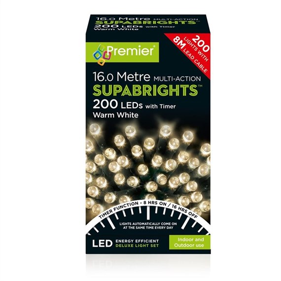 Premier 200 Multi Action LED Supabrights Christmas Lights Warm White (LV162170WW)