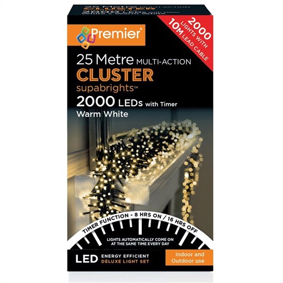 Premier 2000 Warm White Multi Action LED Cluster Christmas String Lights (LV162177WW)