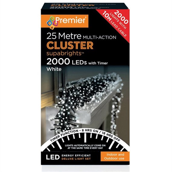 Premier 2000 White Multi Action LED Cluster Christmas String Lights (LV162177W)