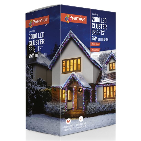 Premier 2000 Multi Colour LED Multi Action Cluster Christmas String Lights (LV162177MC)