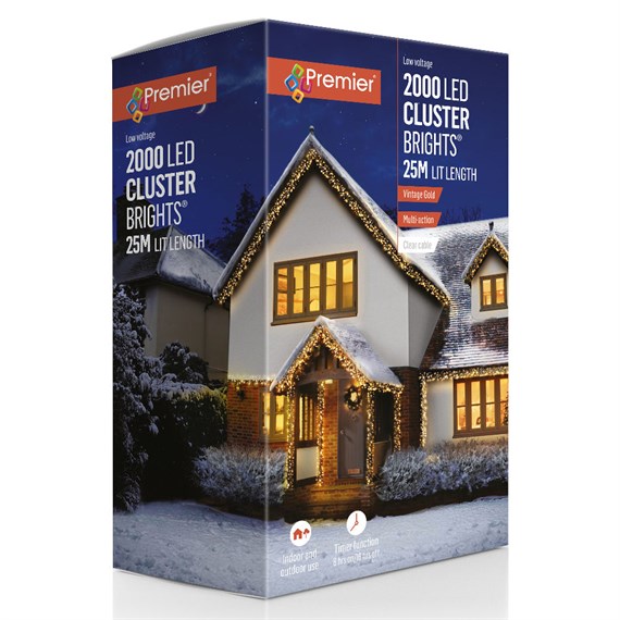 Premier 2000 Vintage Gold LED Multi Action Cluster Christmas String Lights (LV162177VGC)