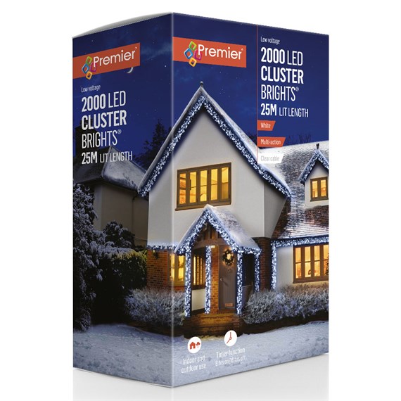 Premier 2000 White LED Multi Action Cluster Christmas String Lights (LV162177WC)