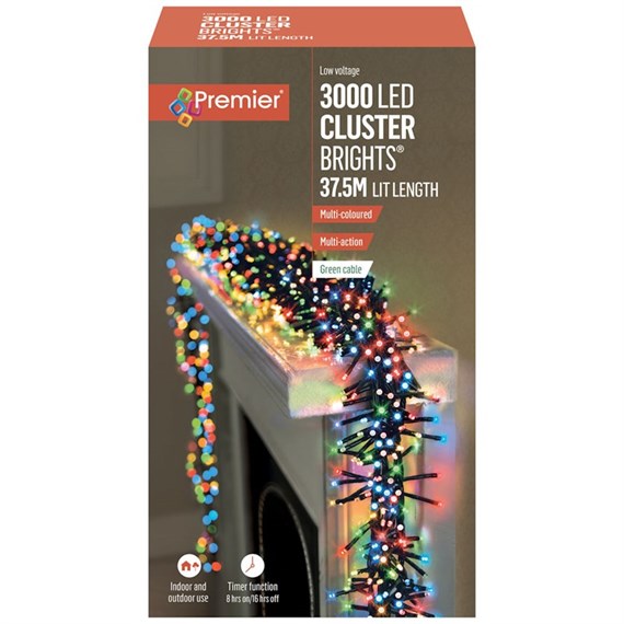 Premier 3000 Multi Colour Multi Action LED Cluster Christmas String Lights (LV203073M)