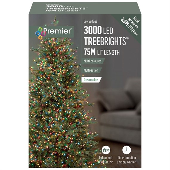 Premier 3000 Multi Colour Multi Action LED Treebrights Christmas String Lights(LV203072M)