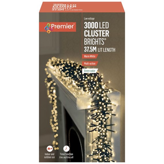 Premier 3000 Warm White Multi Action LED Cluster Christmas String Lights (LV203073WW)