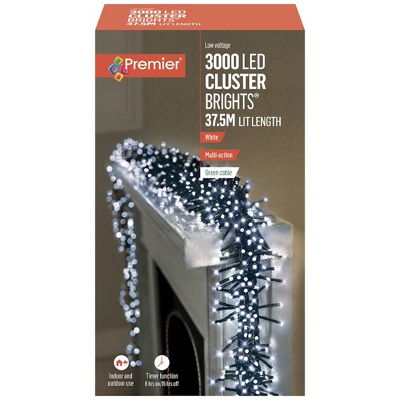 Premier 3000 White Multi Action LED Cluster Christmas String Lights (LV203073W)