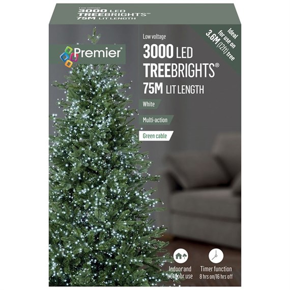 Premier 3000 White Multi Action LED Treebrights Christmas String Lights (LV203072W)