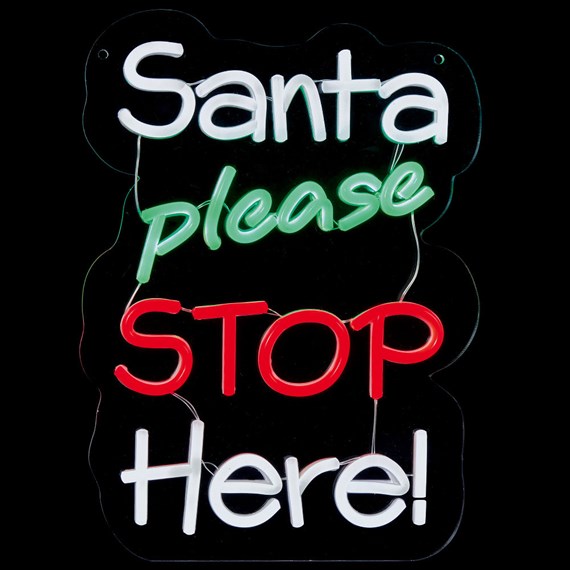Premier 35cm Santa Please Stop Here Light Up Hanging Christmas Neon Sign (LV251642)