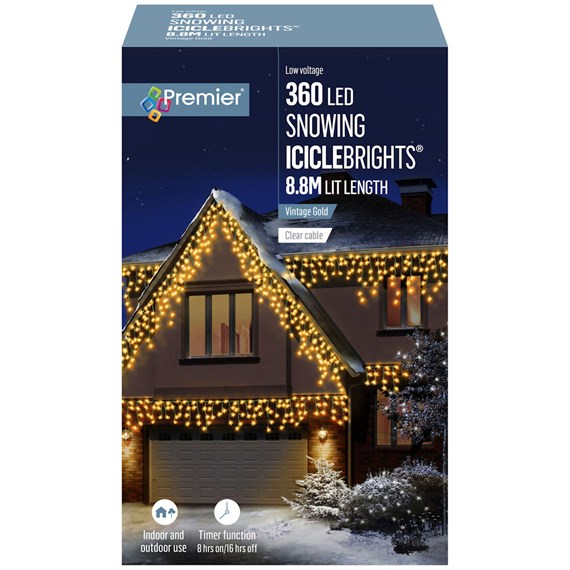 Premier 360 (8.8m) Vintage Gold LED Snowing Icicles Supabright Christmas String Lights (LV162183VG)