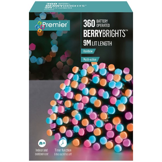 Premier 360 Rainbow Berry Bright LED Battery Christmas String Lights (LB254002RBW)