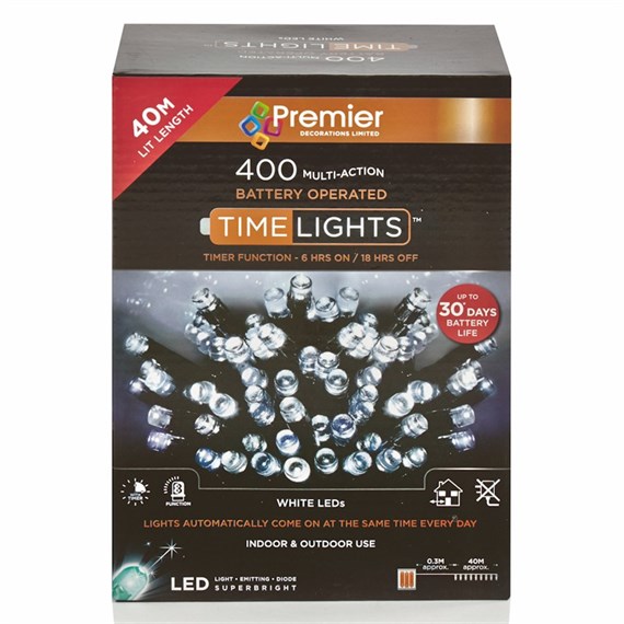 Premier 400 White LED Multi Action Battery Operated Christmas String Lights (LB131955W)