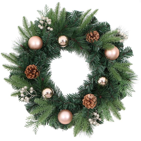 Premier 40cm Gold Bauble & Pine Cone Artificial Christmas Wreath (SSQ1038G-40)
