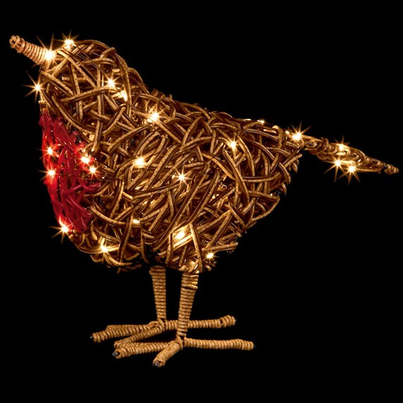 Premier 40cm Rattan Robin Christmas Decoration with 50 Warm White LEDs (LB251700)