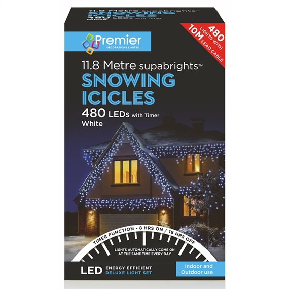 Premier 480 (11.8m) White LED Snowing Icicles Supabright Christmas String Lights (LV162184W)