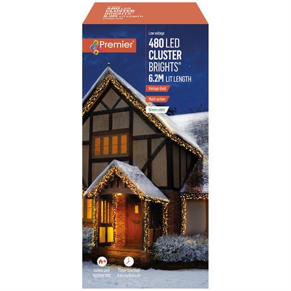 Premier 480 Vintage Gold Multi Action LED Cluster Christmas String Lights (LV162174VG)
