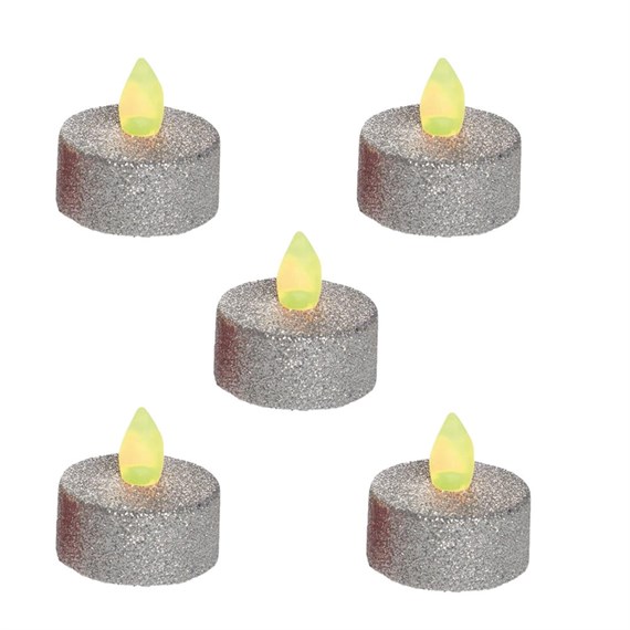Premier 5 Pack Silver Flickering LED Glitter Christmas Tea Lights (LB101540)