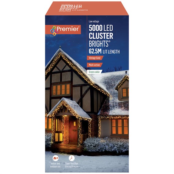Premier 5000 Vintage Gold Multi Action LED Cluster Christmas String Lights (LV232605VG)