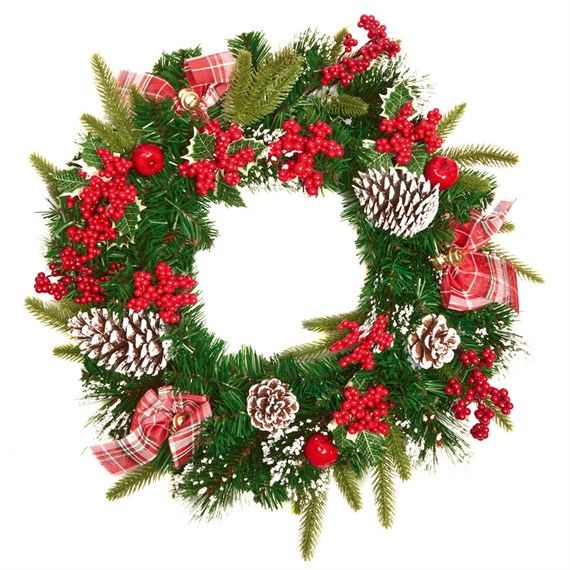 Premier 50cm Holly Ribbon Artificial Christmas Wreath (DF257099)