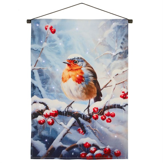 Premier 60x40cm Robin Battery Operated Light up Christmas Tapestry Decoration (FB243461)