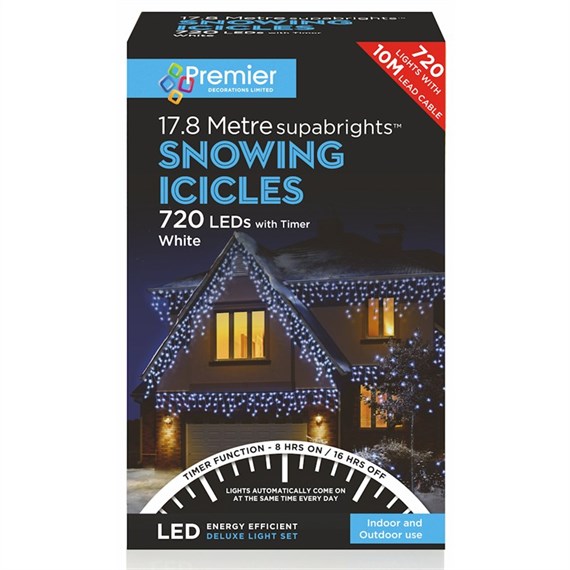 Premier 720 (17.8m) White LED Snowing Icicles Supabright Christmas String Lights (LV162185W)