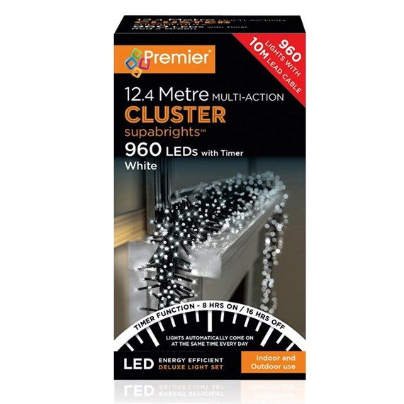 Premier 960 White Multi Action LED Cluster Christmas String Lights (LV162176W)