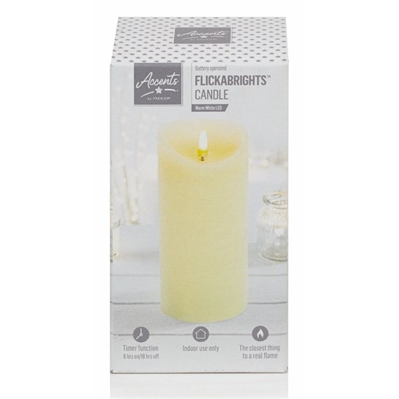 Premier Cream Flickerbright Texture Christmas Candle With Timer - 18 x 9cm (LB192181)