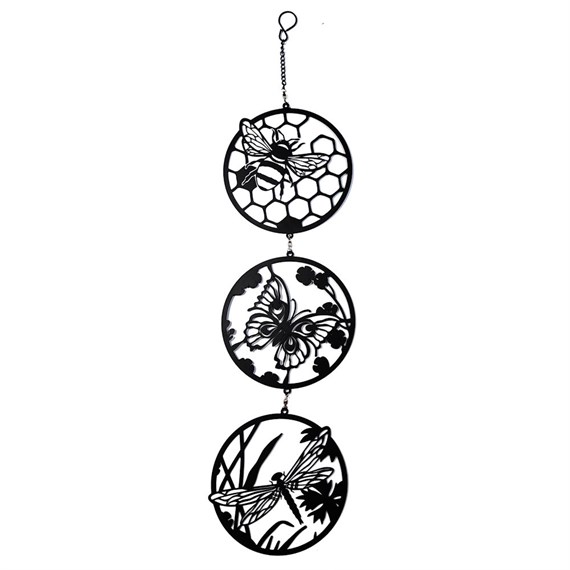 Primus Black Bee, Butterfly & Dragonfly Silhouette Hanging Garden Decor Trio Spinner (PT2603BK)