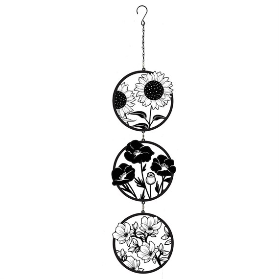 Primus Black Floral Silhouette Hanging Garden Decor Trio Spinner (PT2604BK)
