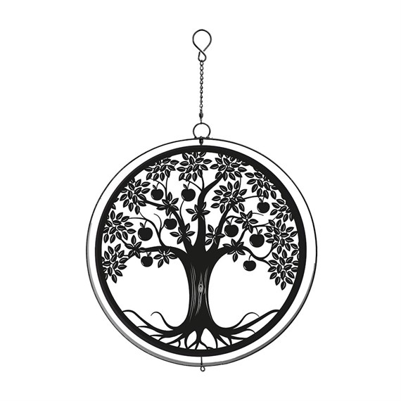 Primus Black Metal Apple Tree Hanging Garden Decor Silhouette Orbit Spinner (PT2109BK)