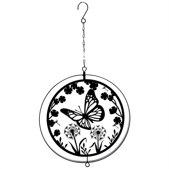 Primus Black Metal Butterfly Hanging Garden Decor Silhouette Orbit Spinner (PT2116BK)