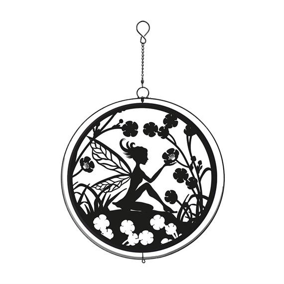 Primus Black Metal Fairy Hanging Garden Decor Silhouette Orbit Spinner (PT2106BK)