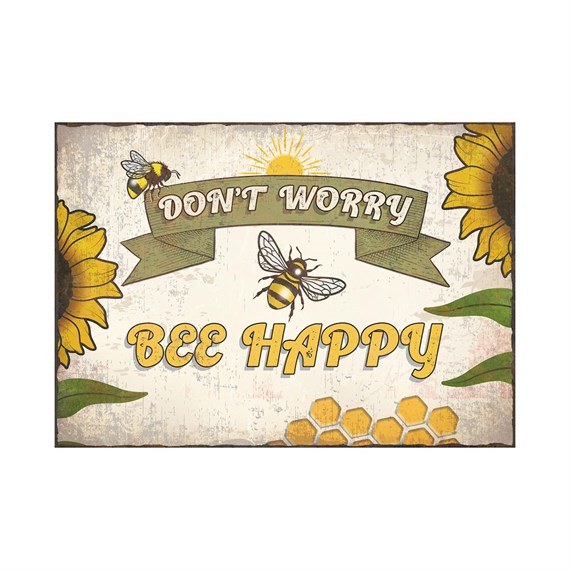 Primus Don't Worry Bee Happy Metal Outdoor Garden Decor Wall Sign (PH1023)