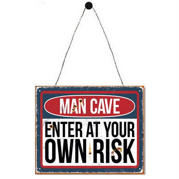 Primus Man Cave Enter At Own Risk Metal Outdoor Garden Decor Wall Sign (PH1604)