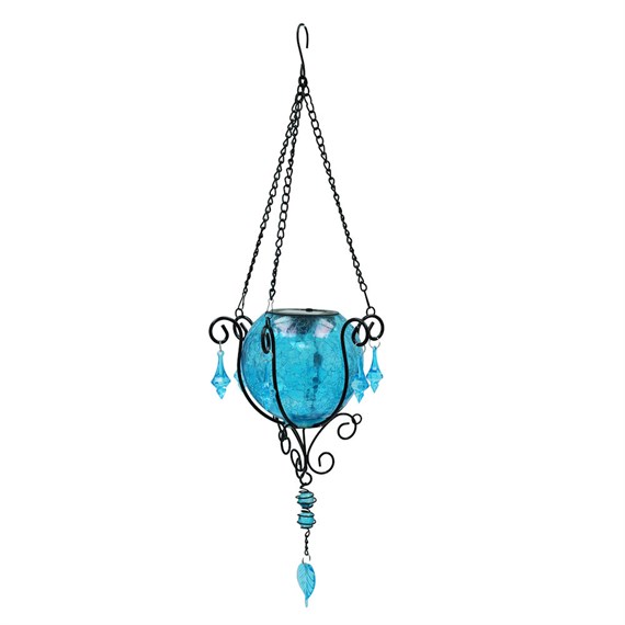 Primus Mystic Moroccan Aquamarine Glass Hanging Solar Lantern (PT6201)