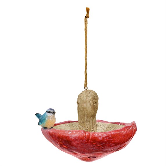 Primus Red Resin Mushroom Hanging Bird Feeder With Blue Tit (PB9105)