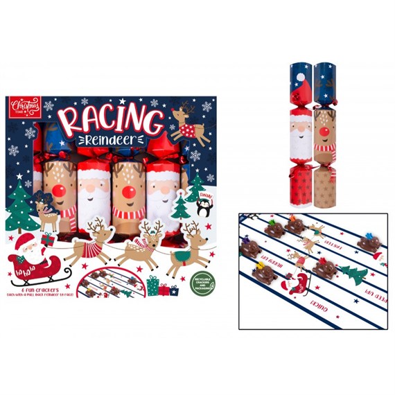 RSW Novelty Racing Reindeer Game Christmas Crackers - Pack of 6 (XM6450)