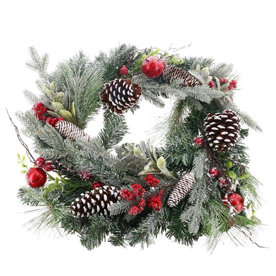 Sage 60cm Frosted Bell & Berry Artificial Christmas Wreath (Z73357LA)