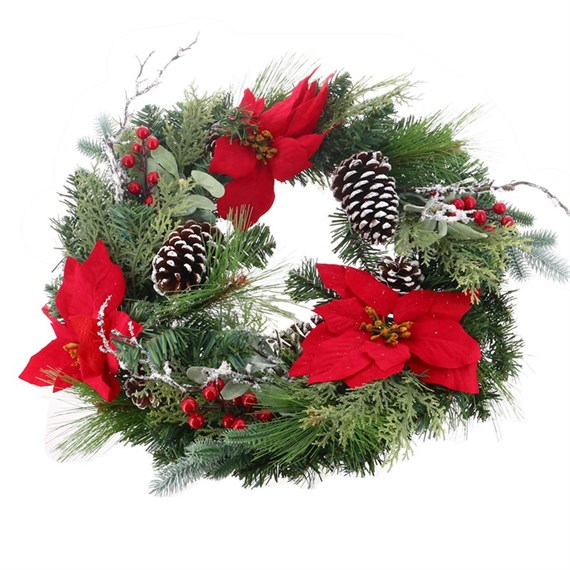 Sage 60cm Poinsettia Mistletoe Artificial Christmas Wreath (Z73353LA)