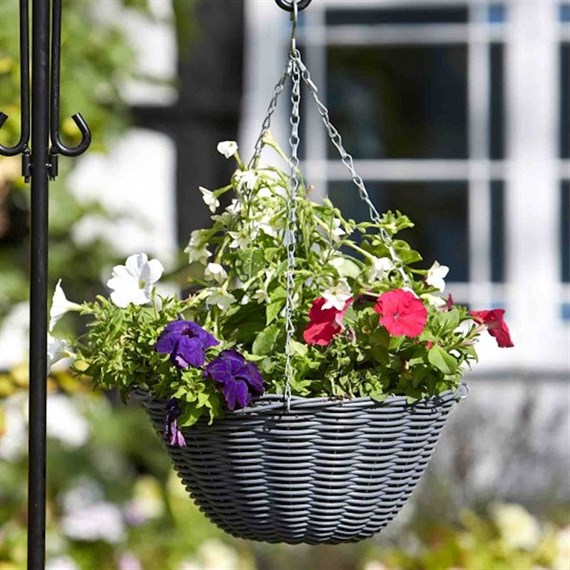 Smart Garden 14 Inch Slate Faux Rattan Hanging Basket (6020071)