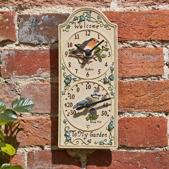 Outside In Birdberry Wall Clock & Thermometer (5064006)