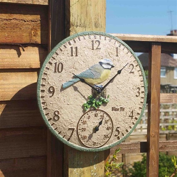 Outside In Blue Tit Wall Clock & Thermometer 12 Inch (5064003)