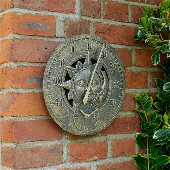 Outside In Sun & Moon Wall Thermometer & Clock 12 Inch (5065020)