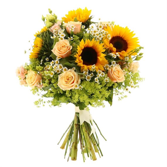 Sunflower and Daisy Hand Tied Floral Bouquet