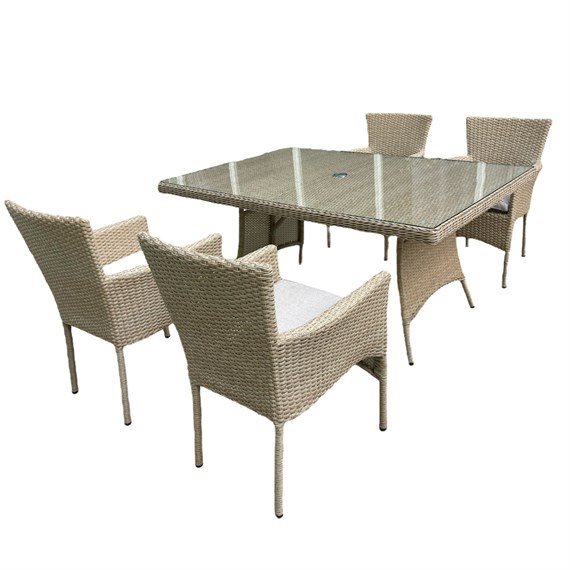 Sunnii Capri Natural 4 Seat Rectangular Outdoor Garden Furniture Set