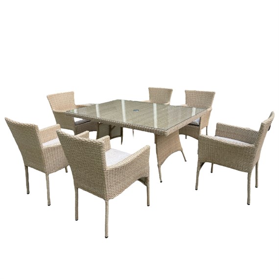 Sunnii Capri Natural 6 Seat Rectangular Outdoor Garden Furniture Set