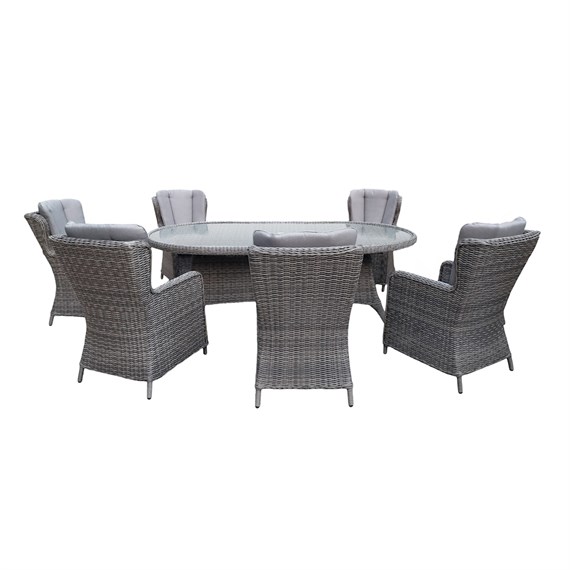 Sunnii Elba Grey 6 Seat Oval Outdoor Garden Furniture Dining Set