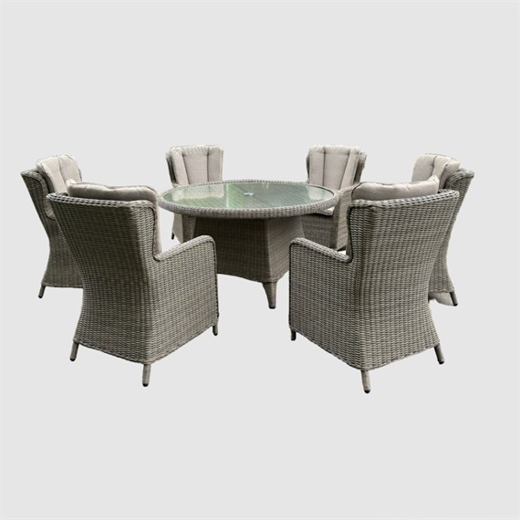 Sunnii Lifestyle Elba Beige 6 Seat Round Outdoor Garden Furniture Dining Set (682 N)