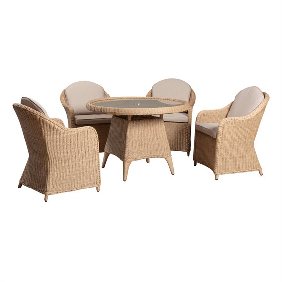 Sunnii Sardinia Beige 4 Seat Round Outdoor Garden Furniture Set 